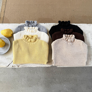 Bērnu adījuma džemperis ar pusaugsto apkakli, korejiešu stils, vienkrāsains, 50% akrils, garas piedurknes, ziemas 2025