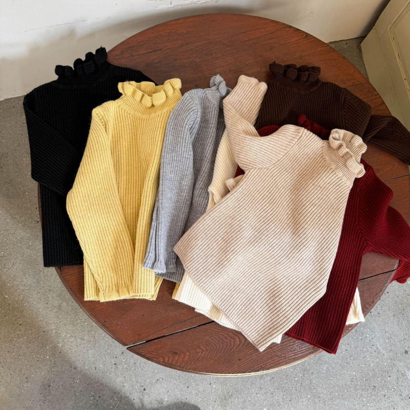 Bērnu adījuma džemperis ar pusaugsto apkakli, korejiešu stils, vienkrāsains, 50% akrils, garas piedurknes, ziemas 2025