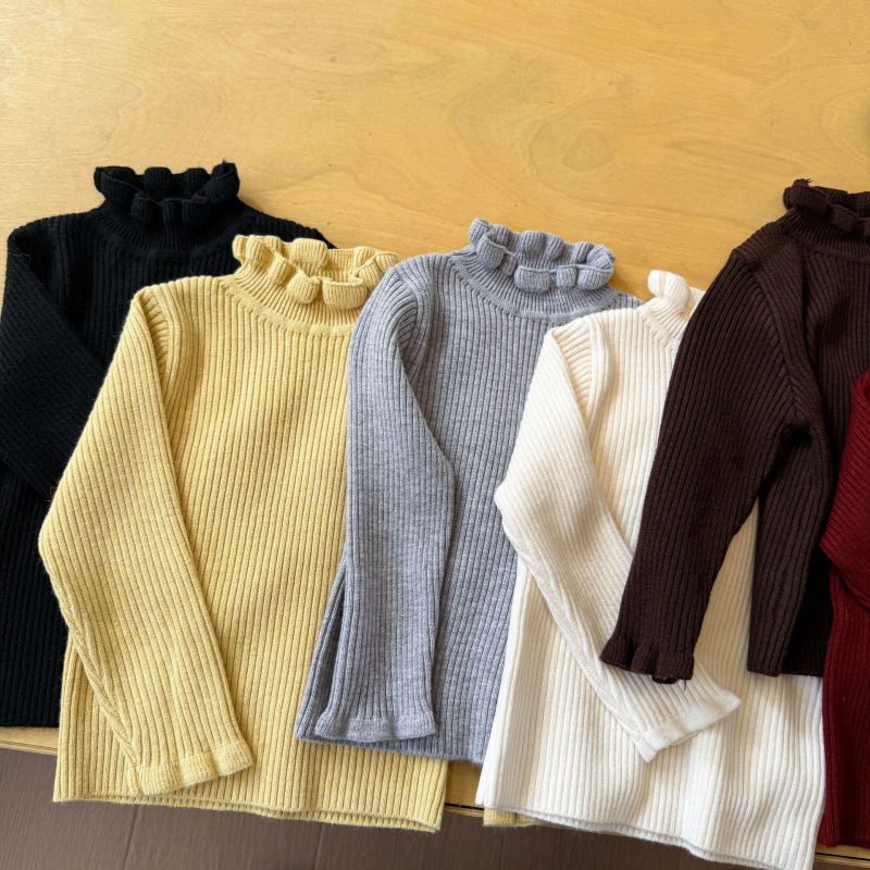 Bērnu adījuma džemperis ar pusaugsto apkakli, korejiešu stils, vienkrāsains, 50% akrils, garas piedurknes, ziemas 2025