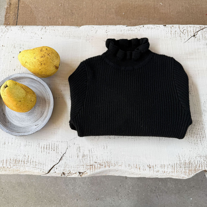 Bērnu adījuma džemperis ar pusaugsto apkakli, korejiešu stils, vienkrāsains, 50% akrils, garas piedurknes, ziemas 2025