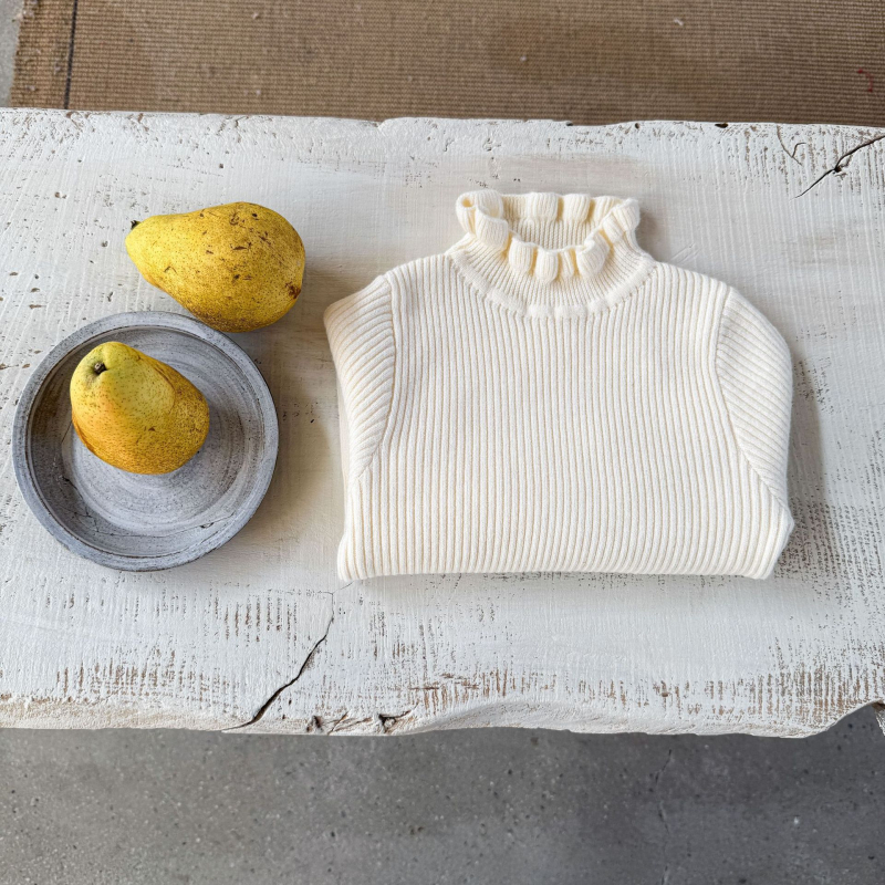 Bērnu adījuma džemperis ar pusaugsto apkakli, korejiešu stils, vienkrāsains, 50% akrils, garas piedurknes, ziemas 2025