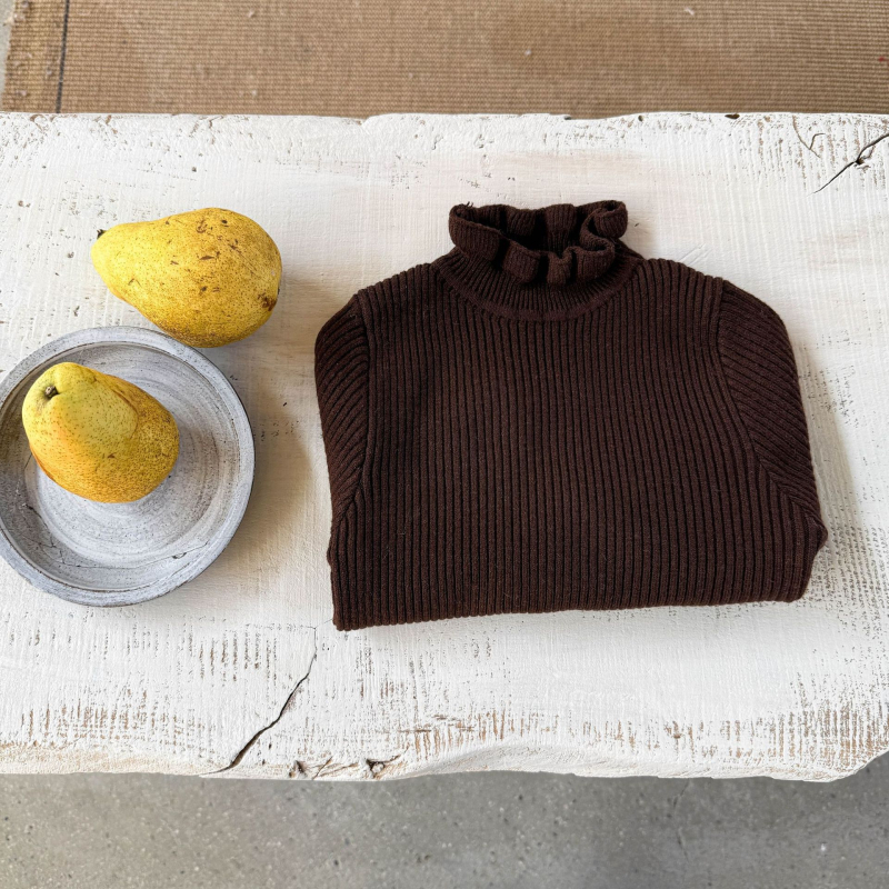 Bērnu adījuma džemperis ar pusaugsto apkakli, korejiešu stils, vienkrāsains, 50% akrils, garas piedurknes, ziemas 2025