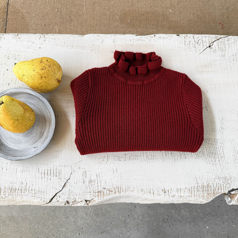 Bērnu adījuma džemperis ar pusaugsto apkakli, korejiešu stils, vienkrāsains, 50% akrils, garas piedurknes, ziemas 2025