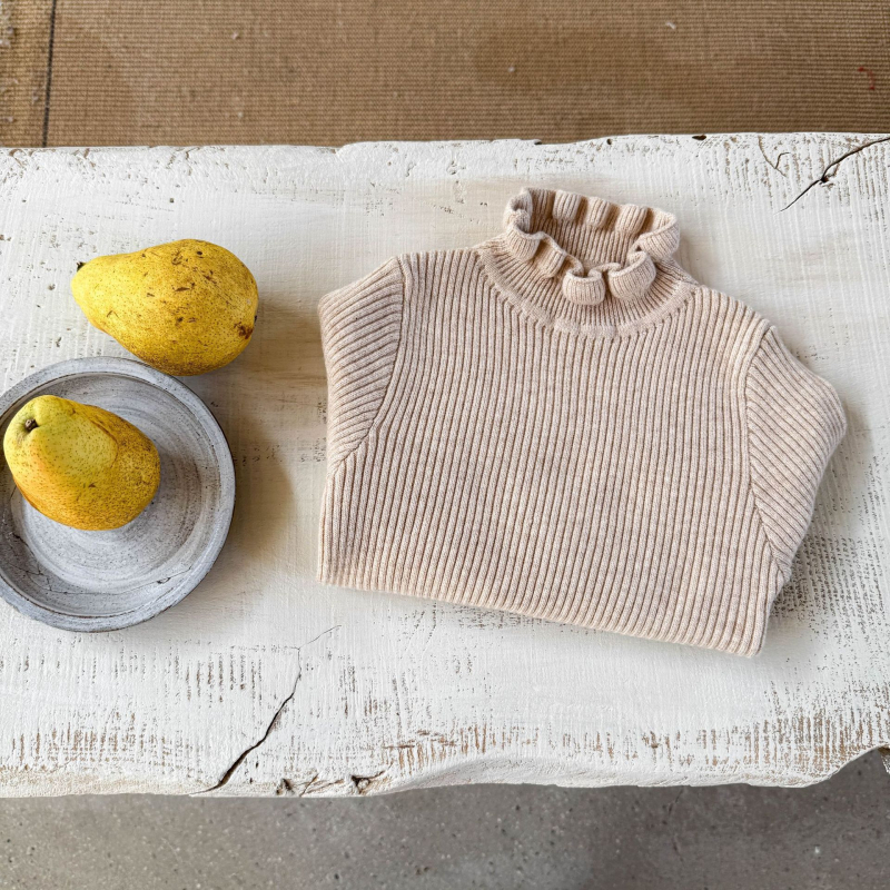 Bērnu adījuma džemperis ar pusaugsto apkakli, korejiešu stils, vienkrāsains, 50% akrils, garas piedurknes, ziemas 2025