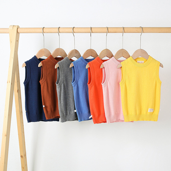 Bērnu kokvilnas adīta bez piedurknēm veste – unisex, skolas uniforma bērniem, apaļa kakla izgriezums ziemas, pavasara un rudens laikam