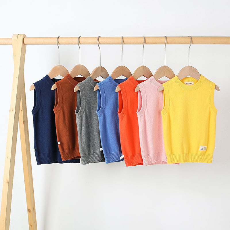 Bērnu kokvilnas adīta bez piedurknēm veste – unisex, skolas uniforma bērniem, apaļa kakla izgriezums ziemas, pavasara un rudens laikam