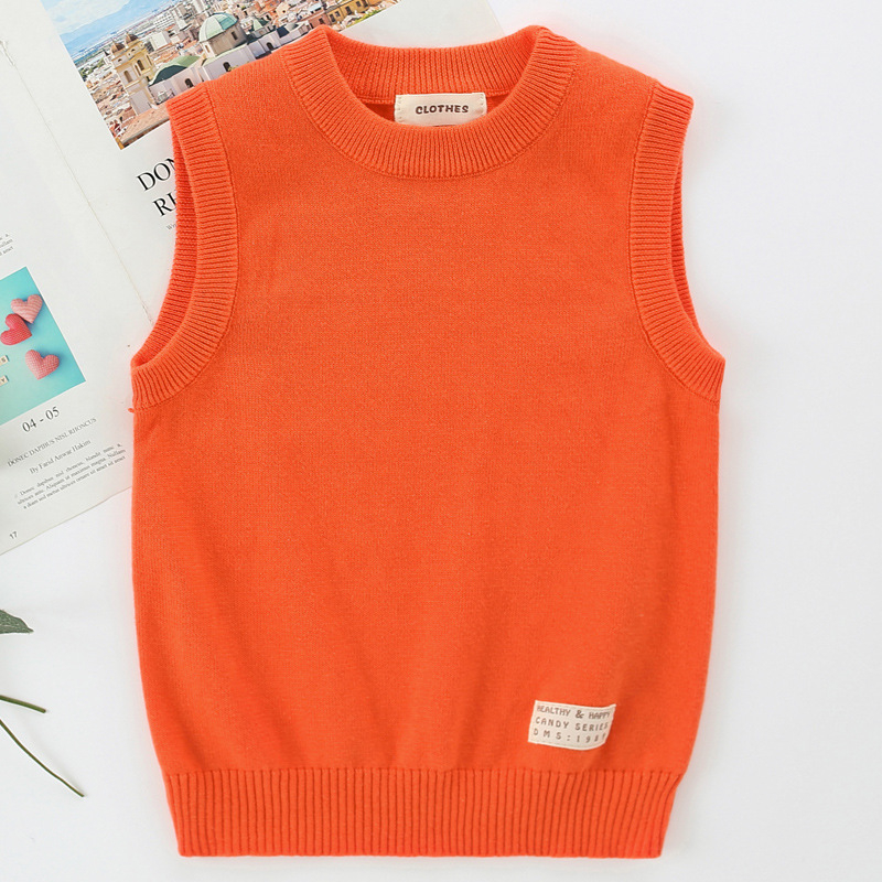 Bērnu kokvilnas adīta bez piedurknēm veste – unisex, skolas uniforma bērniem, apaļa kakla izgriezums ziemas, pavasara un rudens laikam