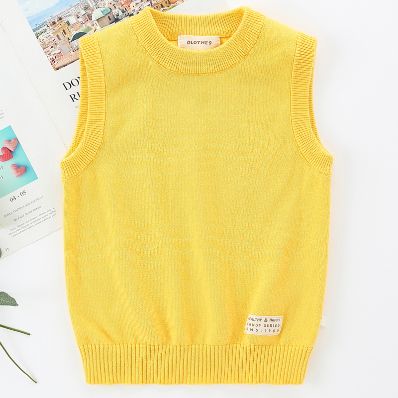 Bērnu kokvilnas adīta bez piedurknēm veste – unisex, skolas uniforma bērniem, apaļa kakla izgriezums ziemas, pavasara un rudens laikam