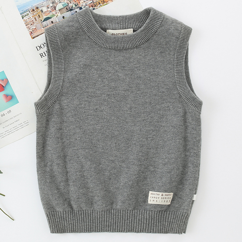 Bērnu kokvilnas adīta bez piedurknēm veste – unisex, skolas uniforma bērniem, apaļa kakla izgriezums ziemas, pavasara un rudens laikam