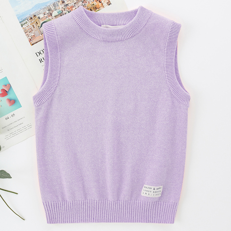 Bērnu kokvilnas adīta bez piedurknēm veste – unisex, skolas uniforma bērniem, apaļa kakla izgriezums ziemas, pavasara un rudens laikam