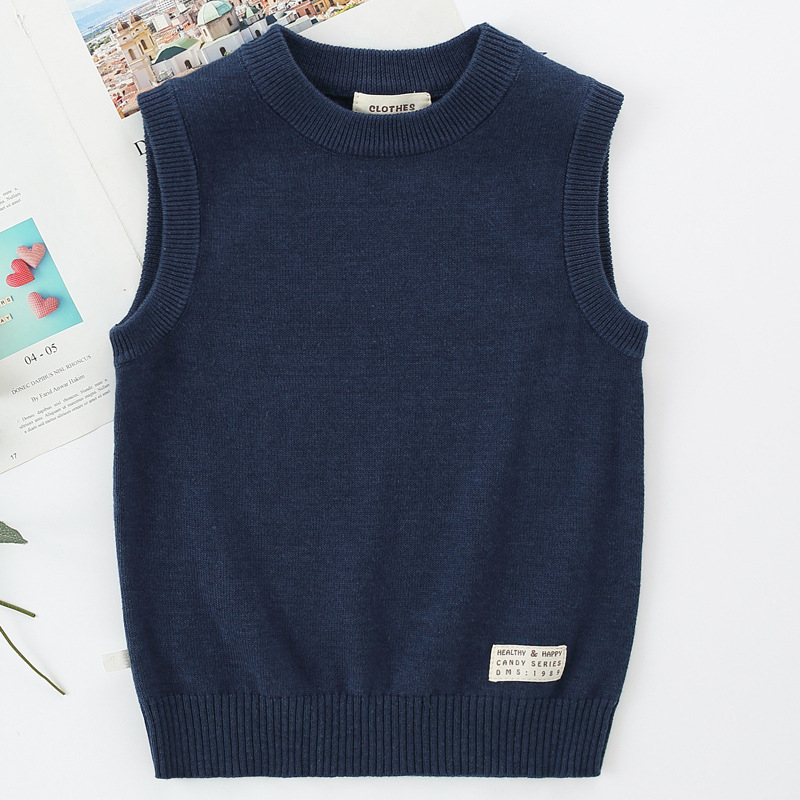 Bērnu kokvilnas adīta bez piedurknēm veste – unisex, skolas uniforma bērniem, apaļa kakla izgriezums ziemas, pavasara un rudens laikam