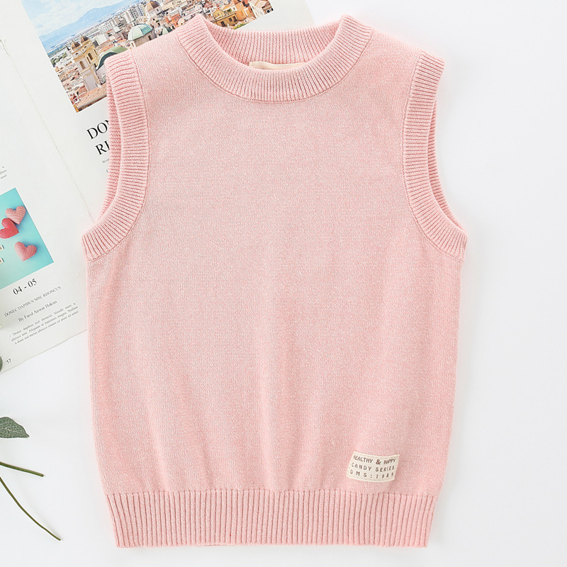 Bērnu kokvilnas adīta bez piedurknēm veste – unisex, skolas uniforma bērniem, apaļa kakla izgriezums ziemas, pavasara un rudens laikam