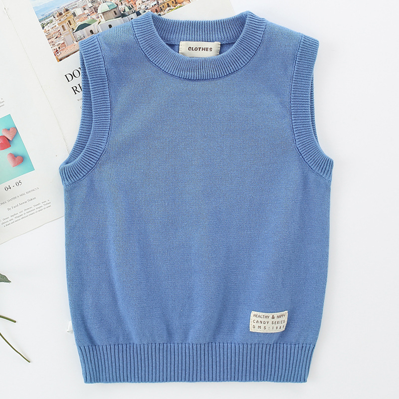 Bērnu kokvilnas adīta bez piedurknēm veste – unisex, skolas uniforma bērniem, apaļa kakla izgriezums ziemas, pavasara un rudens laikam