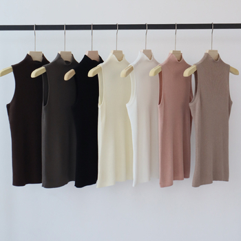 Ženski vuneni pleteni top bez rukava, uski kroj, jednobojna, srednja duljina