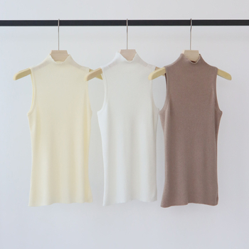 Ženski vuneni pleteni top bez rukava, uski kroj, jednobojna, srednja duljina