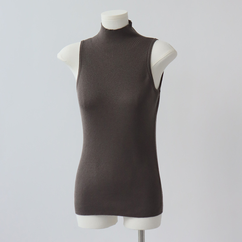 Ženski vuneni pleteni top bez rukava, uski kroj, jednobojna, srednja duljina