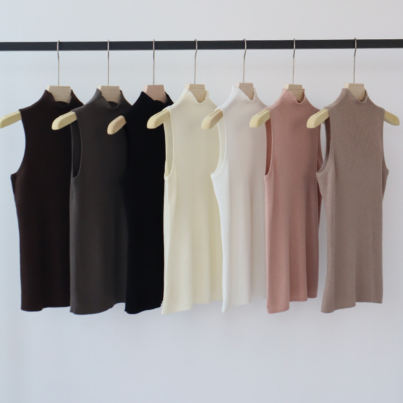 Ženski vuneni pleteni top bez rukava, uski kroj, jednobojna, srednja duljina