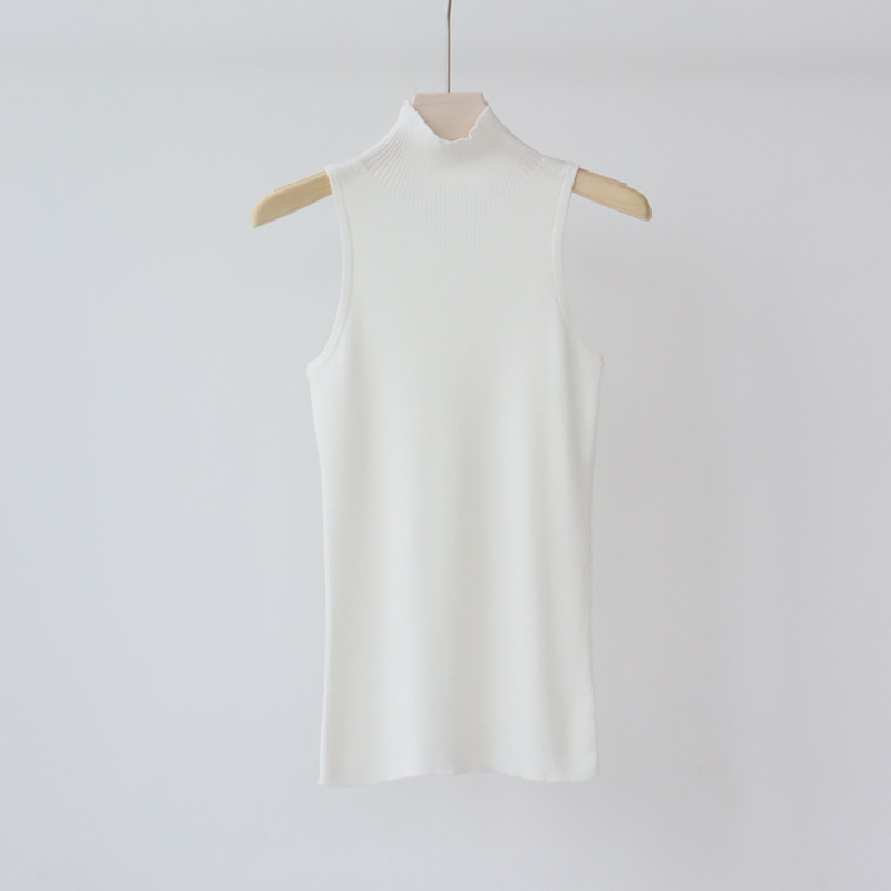 Ženski vuneni pleteni top bez rukava, uski kroj, jednobojna, srednja duljina