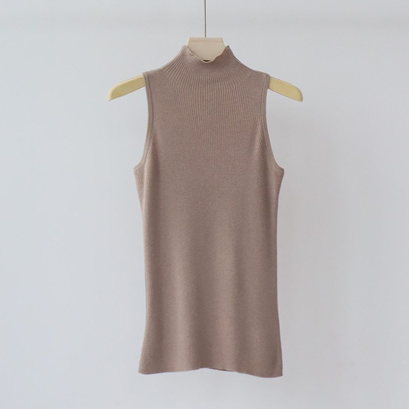 Ženski vuneni pleteni top bez rukava, uski kroj, jednobojna, srednja duljina