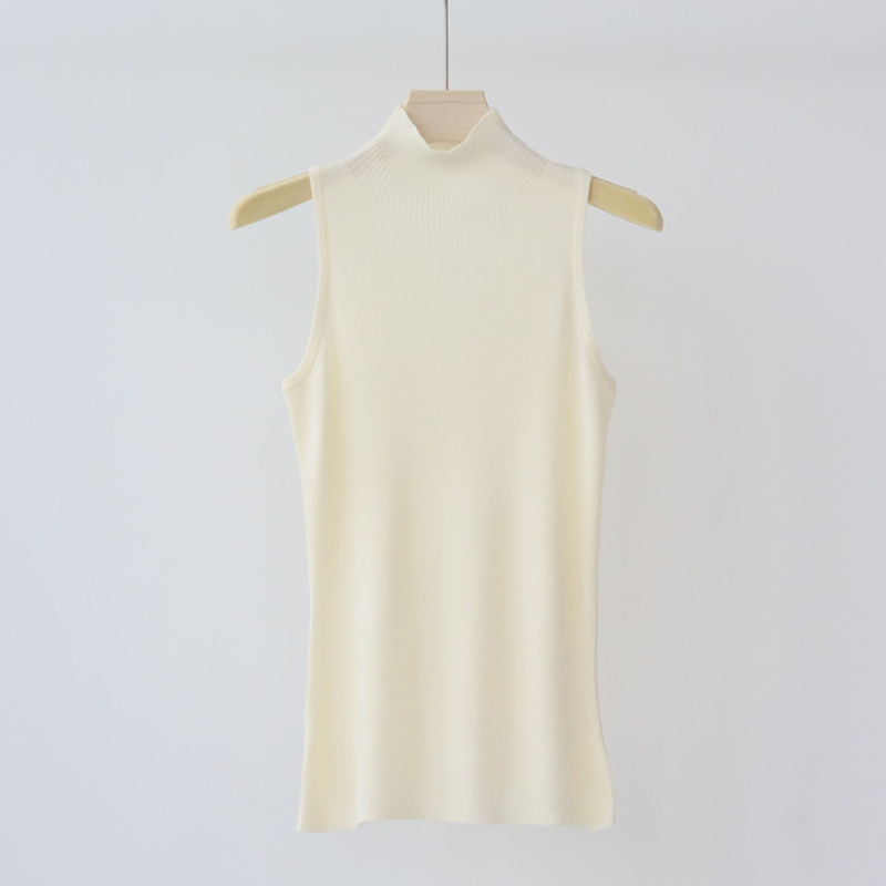 Ženski vuneni pleteni top bez rukava, uski kroj, jednobojna, srednja duljina