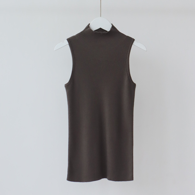 Ženski vuneni pleteni top bez rukava, uski kroj, jednobojna, srednja duljina