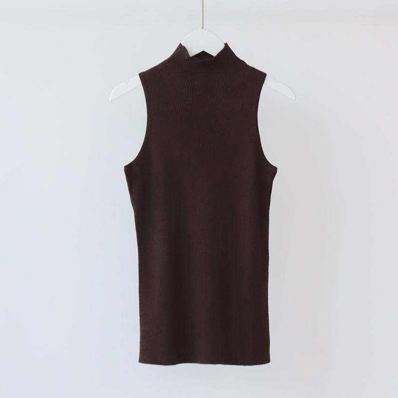 Ženski vuneni pleteni top bez rukava, uski kroj, jednobojna, srednja duljina
