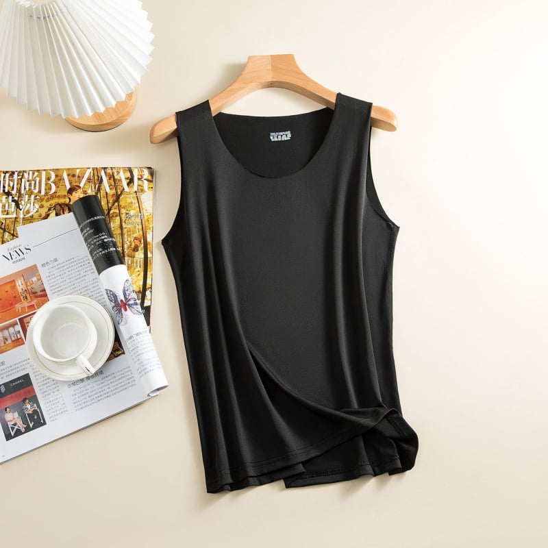 Sievietes bezšuvju top no ledus zīda, apaļš kakls, bez piedurknēm, visu sezonu, 95–100% poliesters