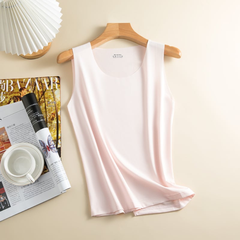 Sievietes bezšuvju top no ledus zīda, apaļš kakls, bez piedurknēm, visu sezonu, 95–100% poliesters