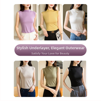 Sievietēm modal topiņš bez piedurknēm, plāns bāzes tops, šaurs piegriezums, pusaugstā apkakle, 70-80% viskoze, pavasaris 2025