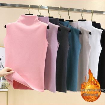 Sievietes bezrūpīgā vestes no Derong samta, iekšējā flīss, ar pusaugstu apkakli ziemai