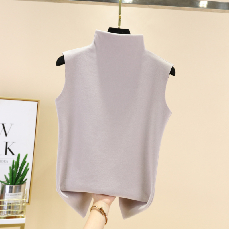 Sievietes bezrūpīgā vestes no Derong samta, iekšējā flīss, ar pusaugstu apkakli ziemai