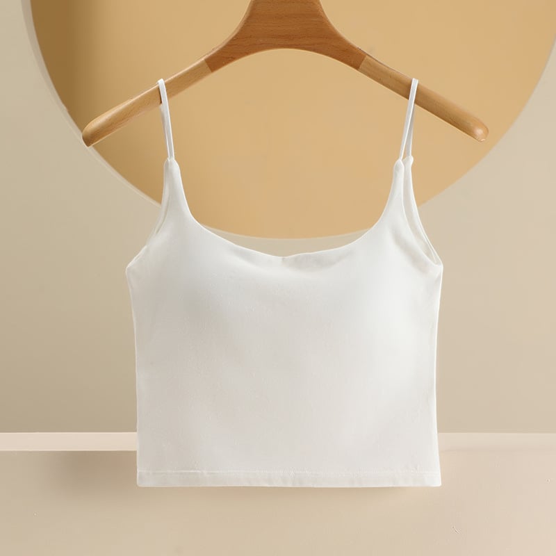 Viengabala kokvilnas top ar krūšu spilventiņiem, korejas stila siksnas, 95–100% kokvilna, auduma blīvums 161–180 g/m2