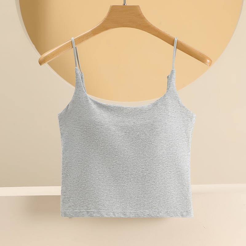 Viengabala kokvilnas top ar krūšu spilventiņiem, korejas stila siksnas, 95–100% kokvilna, auduma blīvums 161–180 g/m2