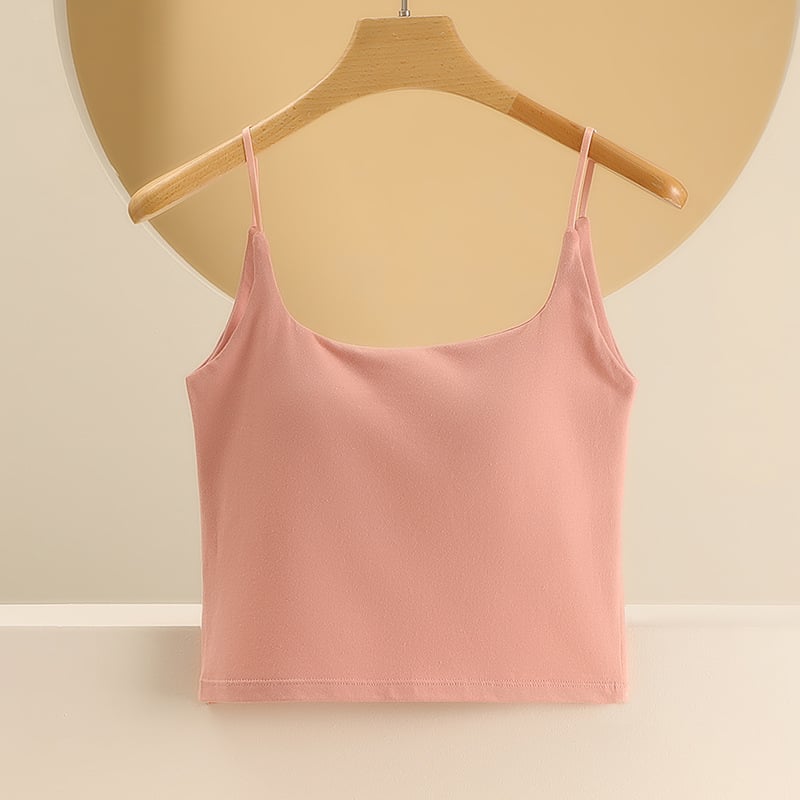 Viengabala kokvilnas top ar krūšu spilventiņiem, korejas stila siksnas, 95–100% kokvilna, auduma blīvums 161–180 g/m2