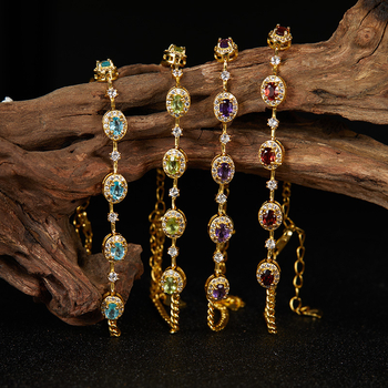 Гривна за китка с естествен аметист и цитрин, S925 сребро, геометричен дизайн