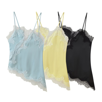 Mežģīņu dekora camisole top, brīvs griezums, poliesters 95%+, sievietēm, japāņu-korejiešu brīvā stila vasara 2025