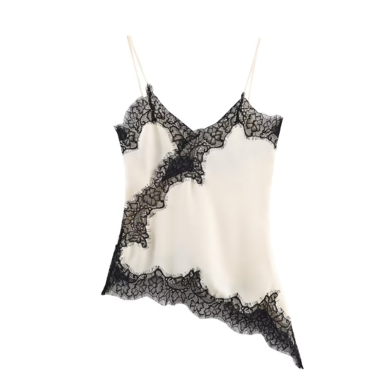 Mežģīņu dekora camisole top, brīvs griezums, poliesters 95%+, sievietēm, japāņu-korejiešu brīvā stila vasara 2025