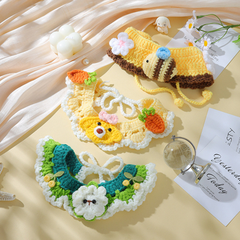 Ръчно плетен нашийник за домашни любимци с мультяшен дизайн и вълнена декорация, подходящ за котки и кучета