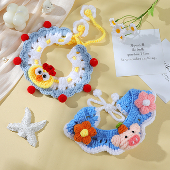 Ръчно плетен нашийник за домашни любимци с мультяшен дизайн и вълнена декорация, подходящ за котки и кучета