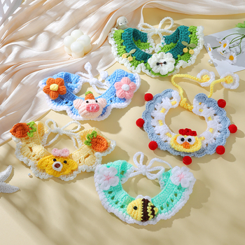 Ръчно плетен нашийник за домашни любимци с мультяшен дизайн и вълнена декорация, подходящ за котки и кучета