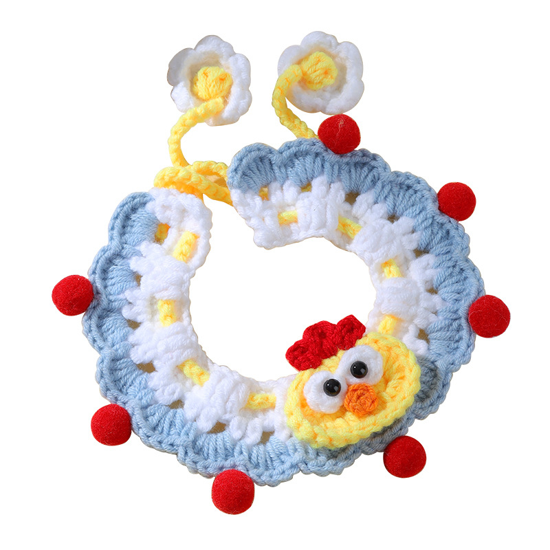 Ръчно плетен нашийник за домашни любимци с мультяшен дизайн и вълнена декорация, подходящ за котки и кучета