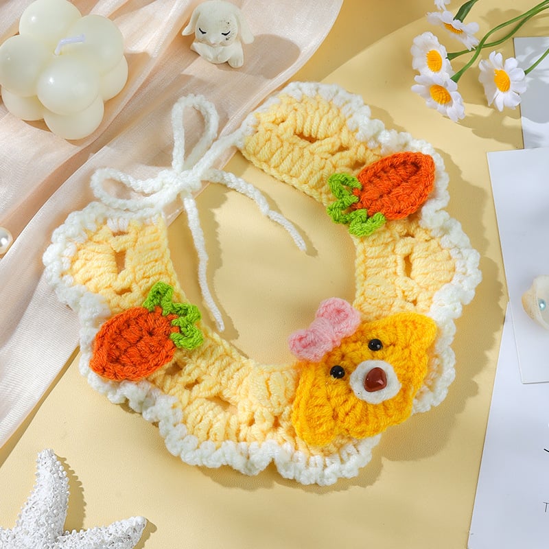 Ръчно плетен нашийник за домашни любимци с мультяшен дизайн и вълнена декорация, подходящ за котки и кучета