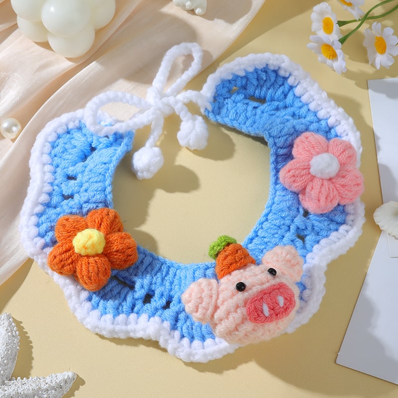 Ръчно плетен нашийник за домашни любимци с мультяшен дизайн и вълнена декорация, подходящ за котки и кучета