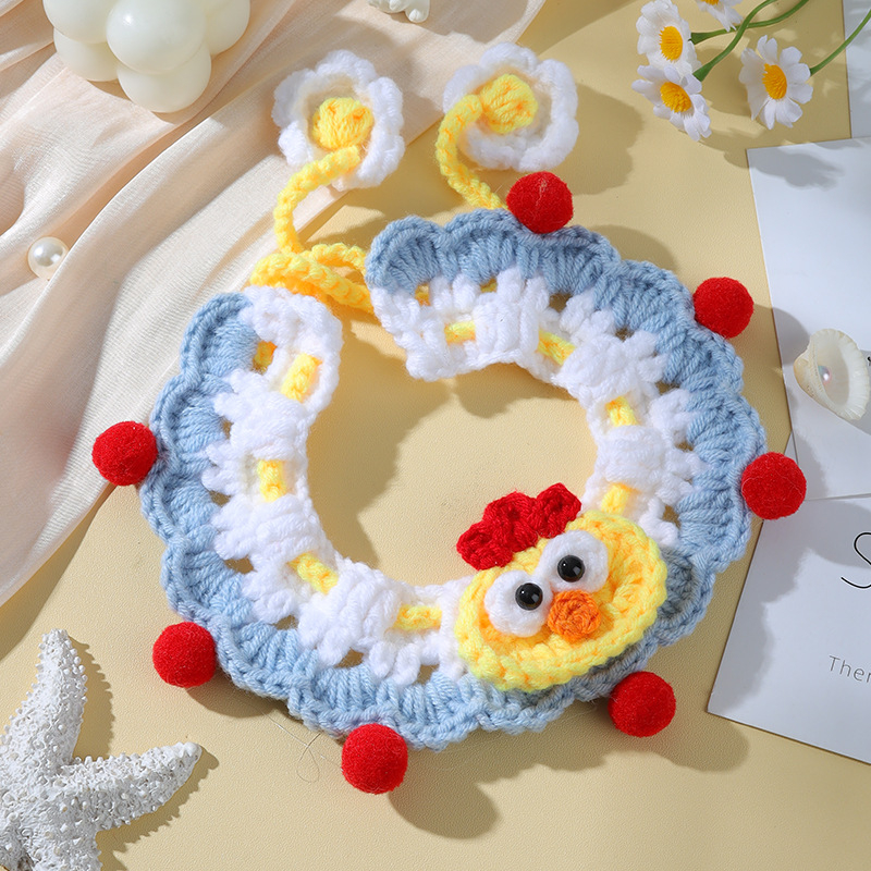 Ръчно плетен нашийник за домашни любимци с мультяшен дизайн и вълнена декорация, подходящ за котки и кучета