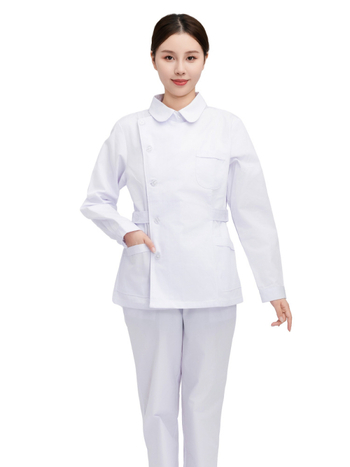 Māsu uniformes komplekts ar lellītes apkakli, garas piedurknes, kokvilnas–spandeksa audums, mitrumu vadīšana