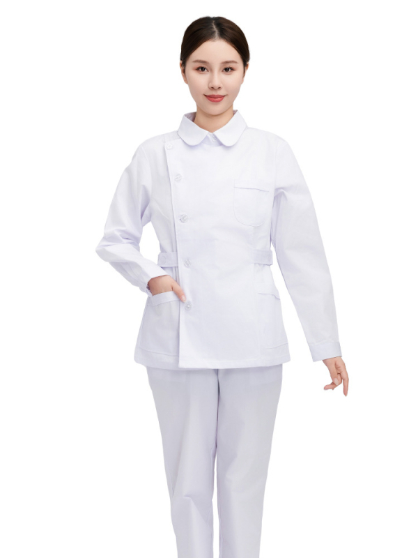 Māsu uniformes komplekts ar lellītes apkakli, garas piedurknes, kokvilnas–spandeksa audums, mitrumu vadīšana