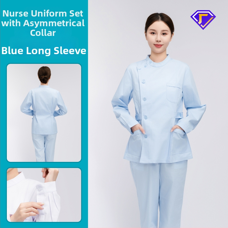 Māsu uniformes komplekts ar lellītes apkakli, garas piedurknes, kokvilnas–spandeksa audums, mitrumu vadīšana