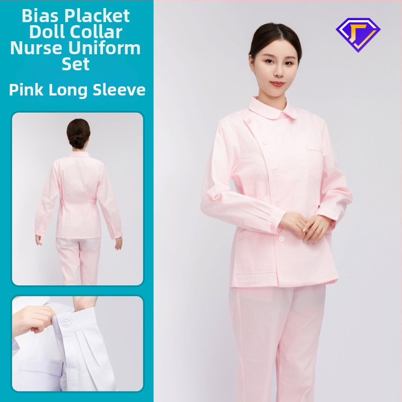 Māsu uniformes komplekts ar lellītes apkakli, garas piedurknes, kokvilnas–spandeksa audums, mitrumu vadīšana