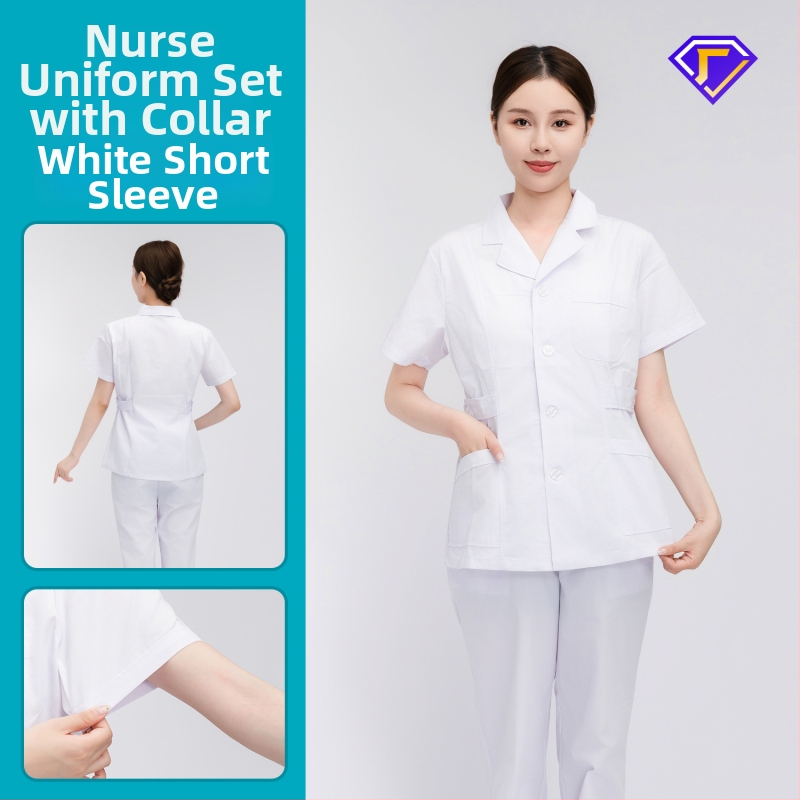 Māsu uniformes komplekts ar lellītes apkakli, garas piedurknes, kokvilnas–spandeksa audums, mitrumu vadīšana