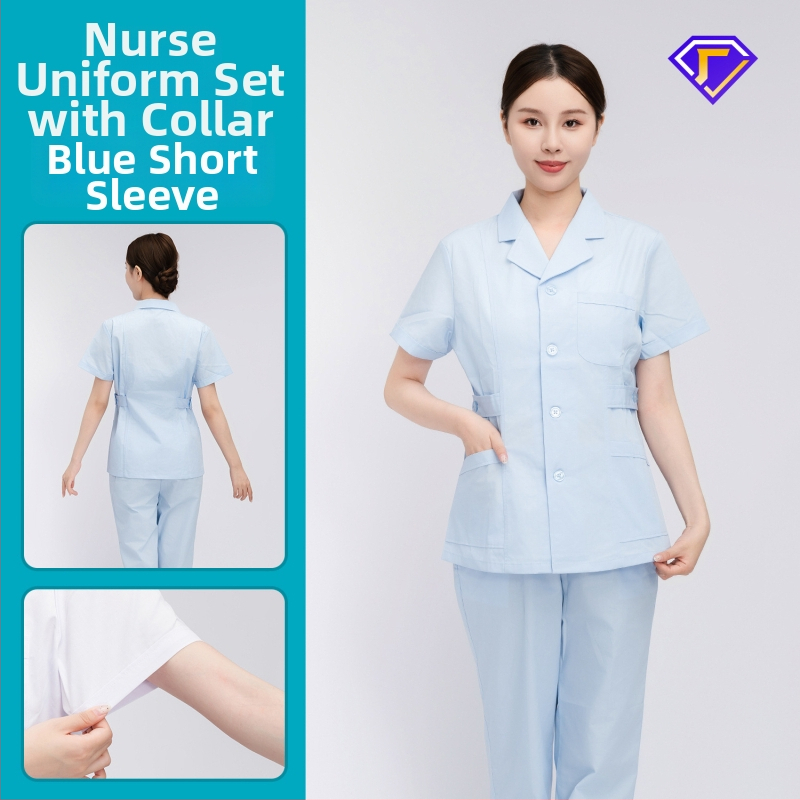 Māsu uniformes komplekts ar lellītes apkakli, garas piedurknes, kokvilnas–spandeksa audums, mitrumu vadīšana